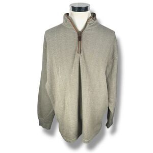 Orvis 1/4 Zip Sweatshirt Mens 2XL XXL Olive Green Leather Elbow Pads Long Sleeve